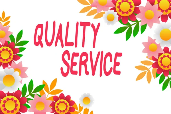 Handwriting text Quality Service. Business concept how well delivered service conforms to clientexpectations Frame Decorated With Colorful Flowers And Foliage Arranged Harmoniously. — Stockfoto