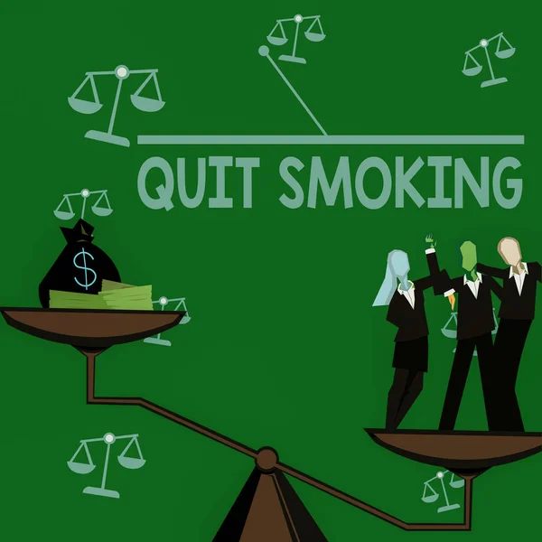SMS tábla mutatja, hogy leszokott a dohányzásról. Üzleti megközelítés A dohányfüggőség használatának megszüntetése vagy leállítása Munkatársak a sikeres pénzügyi haszon elérése érdekében végzett csapatmunkával. — Stock Fotó