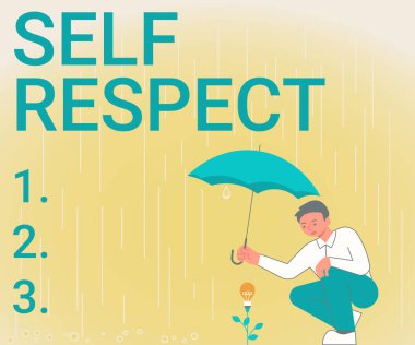 El yazısı: Kendine Saygı. Kavramsal fotoğraf ve özgüven kendiniz için ayağa kalkın Centilmen Tutucu Şemsiye Büyüyen Çiçek Yeni Proje Fikirlerini Sunar.