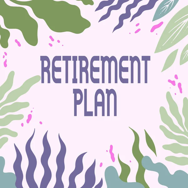 Kavramsal Emeklilik Planı. Soyut Modernize Formlar Çiçekleri ve Yapraklar ile süslenmiş Boş Çerçeve çalışmasını bıraktığınızda kullanmak için internet kavramı tasarruf parası.