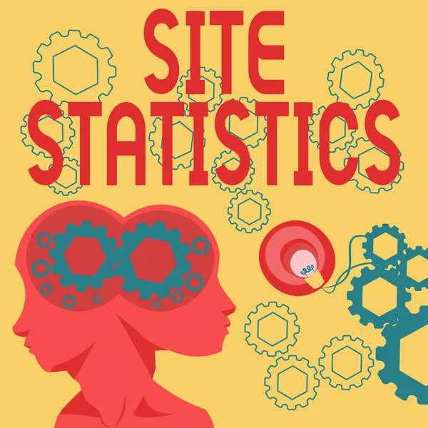 Text showing inspiration Site Statistics. Internet Concept measurement of behavior of visitors to certain website Two Heads With Cogs Showing Technology Ideas. — Fotografia de Stock