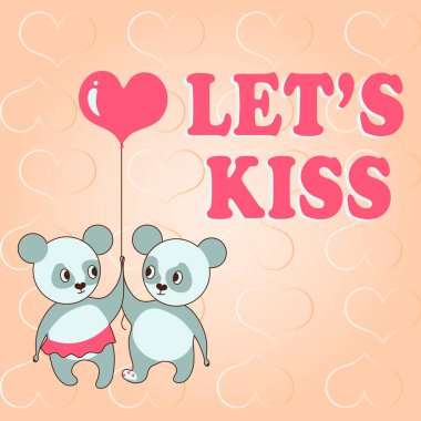 Öpücükleri gösteren bir tabela. Aşk işaretleri, ellerinde balonla gezen çiftler arasındaki aşkı gösteriyor. Aşk hedefleri olan tutkulu çiftler..