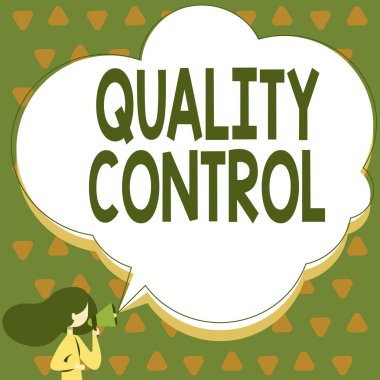 Kavramsal Görünüm Kalite Kontrolü. İş genel değerlendirmesi, bu ürünün ya da servisin standartlara göre satılmasını sağlıyor. Megafonla Konuşan Kadın Konuşma Baloncuğu ile Duyuru.