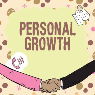 El yazısı tabelası Kişisel Büyüme. İş yaklaşımı becerilerinizi geliştirir yeni malzemeler öğrenir iletişim sembolleriyle süslenmiş boş çerçeve iş toplantısını temsil eder