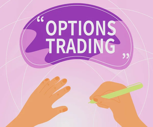 Conceptual subtítulos Opciones Trading. escaparate de negocios Diferentes opciones para hacer que los bienes o servicios se extiendan por todo el mundo Manos usando lápiz. — Foto de Stock