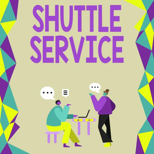 Conceptual display Shuttle Service. Business showcase vehicles like buses travel frequently between two places Colleagues Having Meeting Discussing Future Project Improvement Ideas. — Foto Stock