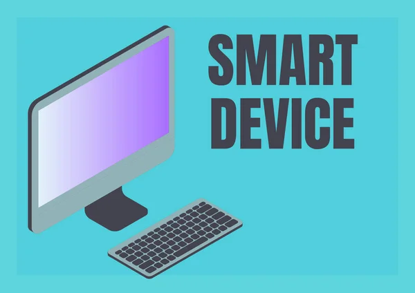 Inspiration showing sign Smart Device. Conceptual photo Electronic gadget that able to connect share interact with user Monitor with keyboard symbolizing online connection between colleagues. — Foto Stock