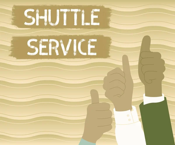 Handschrift tekst Shuttle Service. Bedrijfsconcept voertuigen zoals bussen reizen vaak tussen twee plaatsen Collega 's feliciteren Succes Presenteren Innovatieve gecombineerde inspanning. — Stockfoto