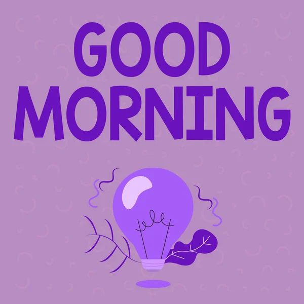 Handstil text God morgon. Affärsidé Ett konventionellt uttryck vid möte eller avfärd på morgonen Belyst glödlampa Ritning Växter Snäcka Visar Teknik Idéer. — Stockfoto