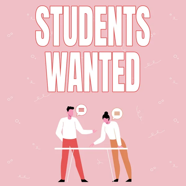Text sign showing Students Wanted. Internet Concept list of things wishes or dreams young showing in school want Partners Sharing New Ideas For Skill Improvement Work Strategies. — ストック写真