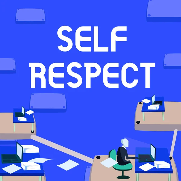Writing displaying text Self Respect. Business showcase Pride and confidence in oneself Stand up for yourself Male office worker utilizing technology available office supplies. — Stockfoto