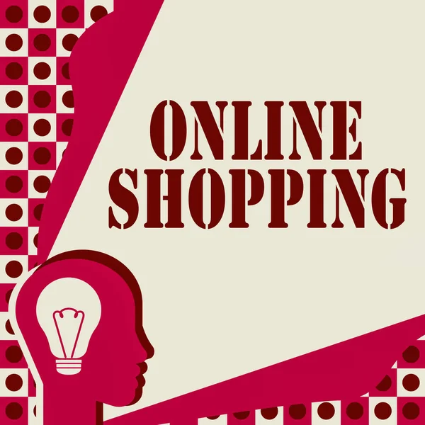 Inspiratie bord tonen Online winkelen. Zakelijk overzicht stelt consumenten in staat om hun goederen te kopen via het internet hoofd met verlichte gloeilamp met Showing Technology Ideas. — Stockfoto