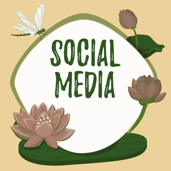 Text sign showing Social Media. Conceptual photo Online communication channel Networking Microblogging Frame decorated with colorful flowers and foliage arranged harmoniously. — Zdjęcie stockowe