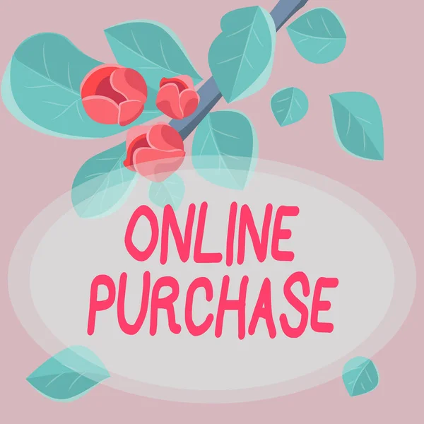 Handwriting text Online Purchase. Conceptual photo Purchases electronic commerce goods from over the Internet Frame Decorated With Colorful Flowers And Foliage Arranged Harmoniously. — 스톡 사진