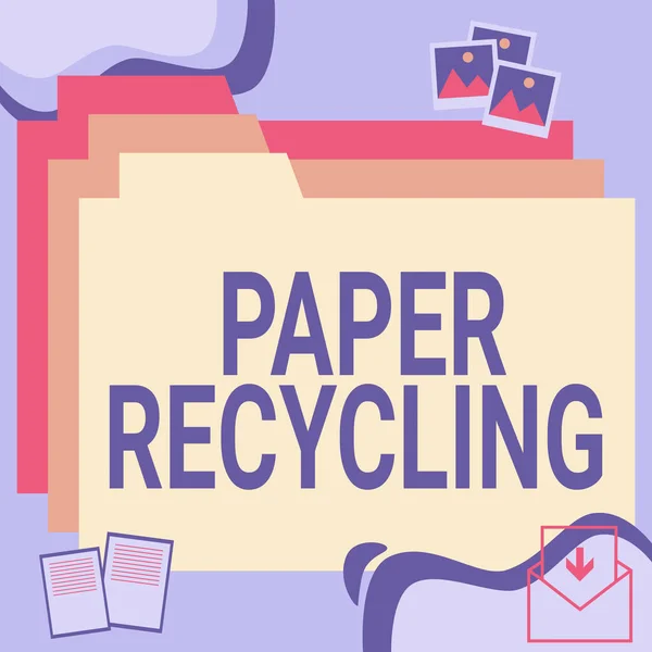 Conceptual caption Paper Recycling. Word Written on Using the waste papers in a new way by recycling them Desktop Folders Inside Web Browser Showing Recent Technology. — Fotografia de Stock