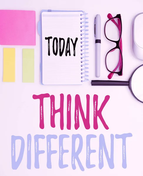 Text caption presenting Think Different. Internet Concept be unique with your thoughts or attitude Wind of change Flashy School Office Supplies, Teaching Learning Collections, Writing Tools, — 스톡 사진