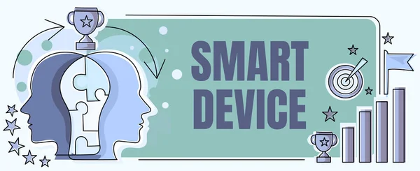 Inspiration showing sign Smart Device. Word Written on Electronic gadget that able to connect share interact with user Two Heads Connected Puzzle Showing Solving Problems And Sharing Success — Foto Stock