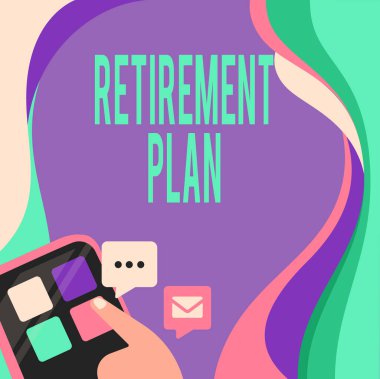 Emeklilik Planını sunan metin başlığı. İş yaklaşımı, Küresel Ağ Bağlantısını Sunan Parmak Basma Uygulaması düğmesine basmayı bıraktığınızda kullanmak için para tasarrufu sağlar.