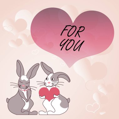 Senin için metin gösterimi yazılıyor. Sevgililer günün kutlu olsun. Kalp şeklinde hediyelerle Sevgililer Günü Tavşanları. Tutkulu aşıkları hediyelerle göster.