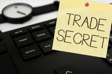 Inspiration showing sign Trade Secret. Word for Confidential information about a product Intellectual property Computer Keyboard And Symbol.Information Medium For Communication.