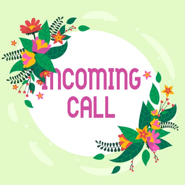 Conceptual display Incoming Call. Conceptual photo Inbound Received Caller ID Telephone Voicemail Vidcall Blank Frame Decorated With Abstract Modernized Forms Flowers And Foliage. — Foto de Stock