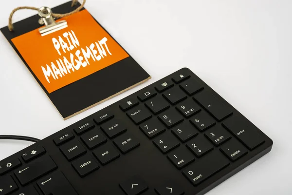 Text caption presenting Pain Management. Business showcase a branch of medicine employing an interdisciplinary approach Computer Keyboard And Symbol.Information Medium For Communication. — Stock Photo, Image