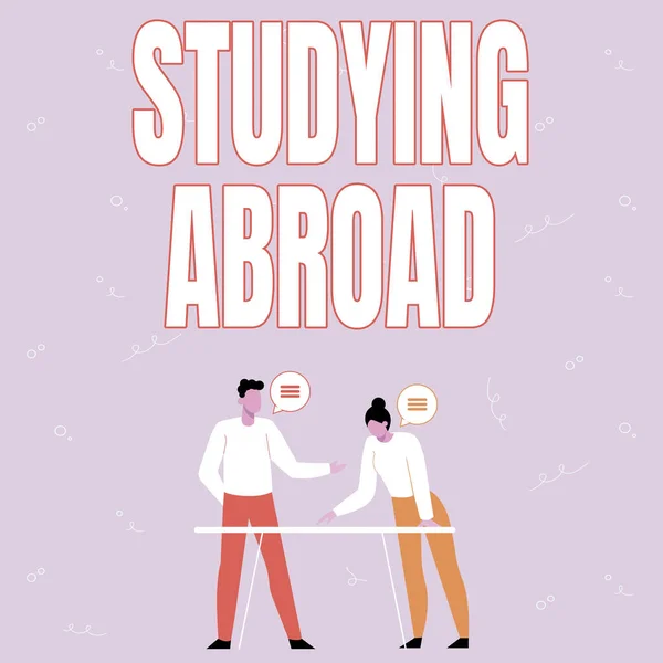 Handwriting text Studying Abroad. Internet Concept learn outside of home in foreign country Travelling Partners Sharing New Ideas For Skill Improvement Work Strategies. — ストック写真