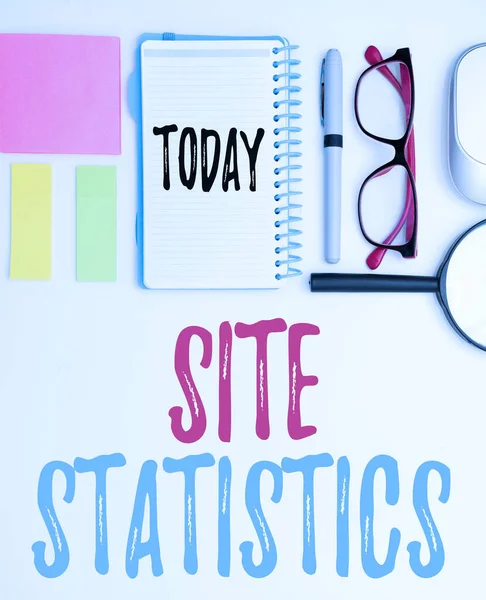 Writing displaying text Site Statistics. Concept meaning measurement of behavior of visitors to certain website Flashy School Office Supplies, Teaching Learning Collections, Writing Tools, — Fotografia de Stock