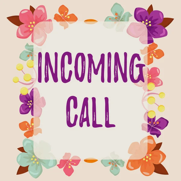 Conceptual display Incoming Call. Concept meaning Inbound Received Caller ID Telephone Voicemail Vidcall Frame decorated with colorful flowers and foliage arranged harmoniously. — ストック写真