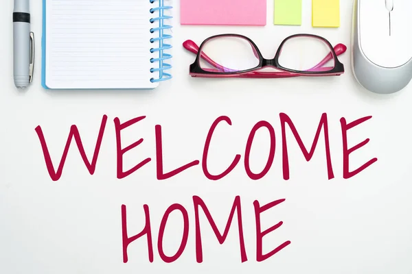 Inspiration showing sign Welcome Home. Business idea Expression Greetings New Owners Domicile Doormat Entry Flashy School Office Supplies, Teaching Learning Collections, Writing Tools, —  Fotos de Stock