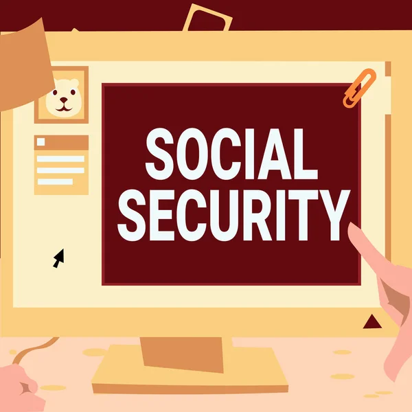 Writing displaying text Social Security. Internet Concept assistance from state showing with inadequate or no income Hand Touching Desktop Inside Web Browser Showing Recent Technology. — Stok fotoğraf