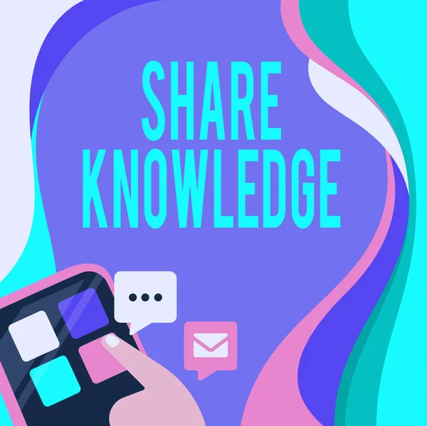 Sign displaying Share Knowledge. Concept meaning teaching others what I learnt before Giving lectures Finger Pressing Application Button Presenting Global Network Connection. — Stockfoto