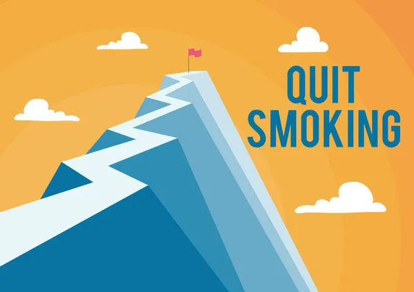 Writing displaying text Quit Smoking. Business concept Discontinuing or stopping the use of tobacco addiction Mountain showing high road symbolizing reaching goals successfully. — Foto de Stock