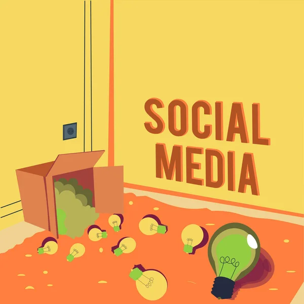 Inspiration showing sign Social Media. Conceptual photo Online communication channel Networking Microblogging Light bulbs spilled out box symbolizing innovative thinking. — Zdjęcie stockowe
