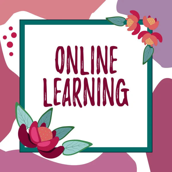 Text caption presenting Online Learning. Business showcase Larning with the assistance of the Internet and a computer Blank Frame Decorated With Abstract Modernized Forms Flowers And Foliage. — ストック写真
