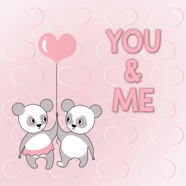 Sign displaying YOU and ME. Business overview Love Birds exchanging love on Valentines Day Bears holding heart balloon represent passionate couple with love goals. — Stock Photo, Image