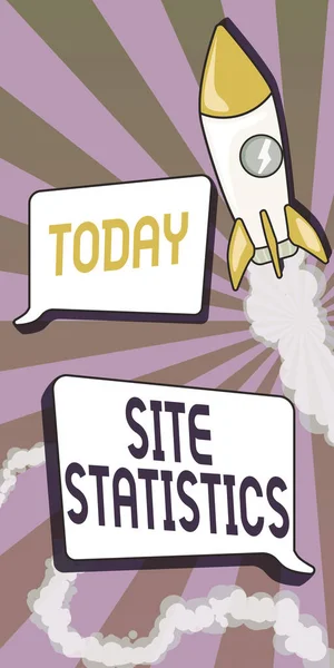 Sinal de texto mostrando estatísticas do site. Palavra para medir o comportamento dos visitantes de determinado site Rocket Ship Lançamento Rápido Direto Para o Espaço Exterior. — Fotografia de Stock