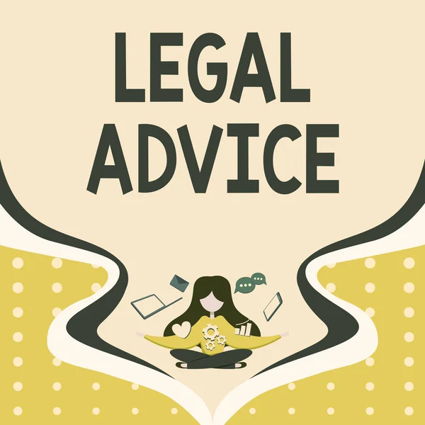 Inspiration showing sign Legal Advice. Word for Lawyer opinion about law procedure in a particular situation Woman Surrounded With Technological Devices Presenting Future Advances. — Foto Stock