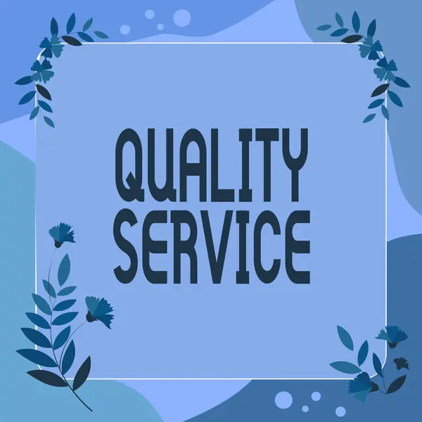 Handschrift teken Quality Service. Zakelijke aanpak hoe goed geleverde service voldoet aan de verwachtingen van de clientFrame versierd met kleurrijke bloemen en gebladerte Harmoniously geregeld. — Stockfoto