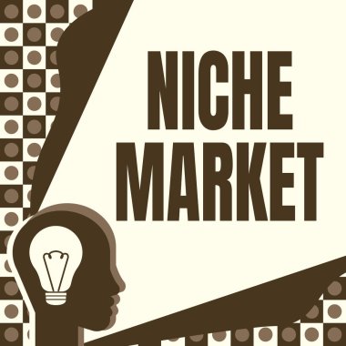 Sign displaying Niche Market. Word for Subset of the market on which specific product is focused Head With Illuminated Light Bulb With Showing Technology Ideas.