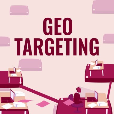 Coğrafi Hedefleme metni yazılıyor. İş Fikri Dijital Reklamlar IP Adres Adresleri Kampanyası Erkek ofis çalışanlarının mevcut ofis malzemelerini kullanması.