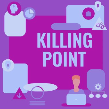 Ölüm Noktası 'nı göster. Kavramsal fotoğraf Faz Sonu Sahne Kapısı İncelemesi Değerlendirmesi Masada oturan ve yeni teknolojileri sunan.