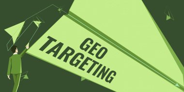Coğrafi Hedefleme işareti gösteren bir ilham. Internet Concept Digital Ads Görünümü IP Adres Adresleri Kampanyası Konum Adamı yenilikçi planlara ulaşmak için kağıt uçak uçuruyor.