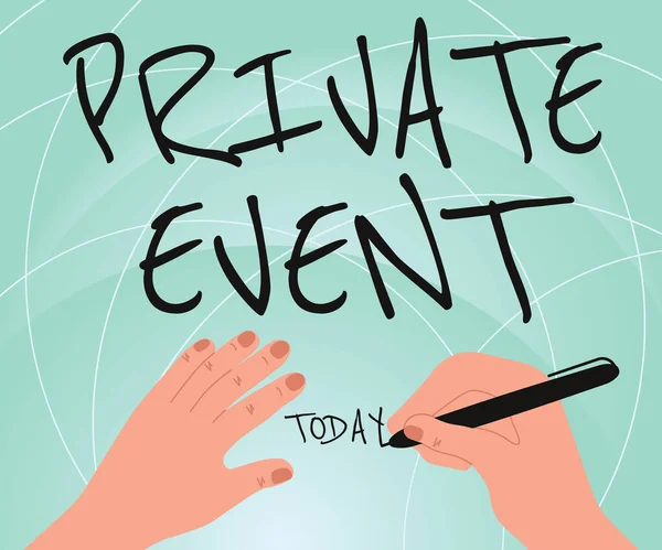 Conceptual caption Private Event. Word Written on Exclusive Reservations RSVP Invitational Seated Hands Using Pencil Strategizing Newest Innovative Creative Goal Plans. —  Fotos de Stock