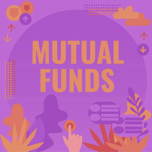 Text sign showing Mutual Funds. Internet Concept An investment program funded by shareholders Individual Stocks Hand Pressing Screen Showing The Futuristic Technology. — Stockfoto