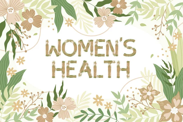 Conceptual caption Women S Health. Business showcase Women s is physical health consequence avoiding illness Frame Decorated With Colorful Flowers And Foliage Arranged Harmoniously. — Stock Fotó