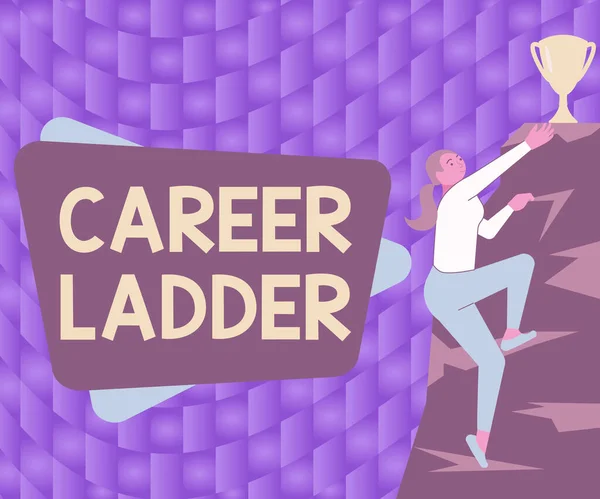 Inspiratie toont teken Carrière Ladder. Conceptuele foto Job Promotion Professionele vooruitgang opwaartse mobiliteit Achiever vrouw beklimmen berg bereiken trofee representeren succes. — Stockfoto