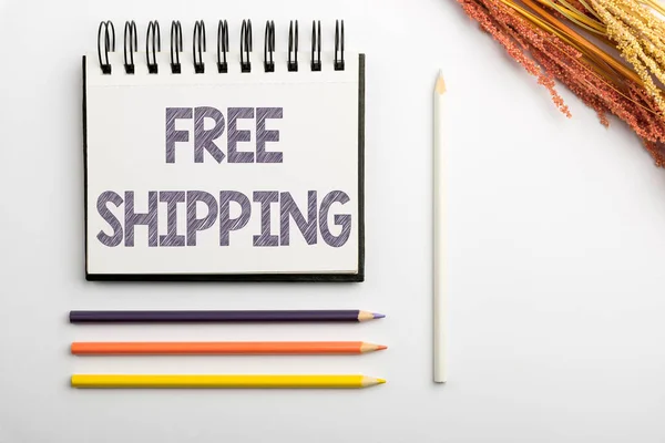 Sign displaying Free Shipping. Business showcase Freight Cargo Consignment Lading Payload Dispatch Cartage Flashy School Office Supplies, Teaching Learning Collections, Writing Tools, — Fotografia de Stock