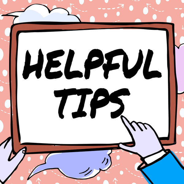 Text caption presenting Helpful Tips. Word for Ask an Expert Solutions Hints Consulting Warning Hands Holding Paper Showing New Ideas Surrounded With Stars.