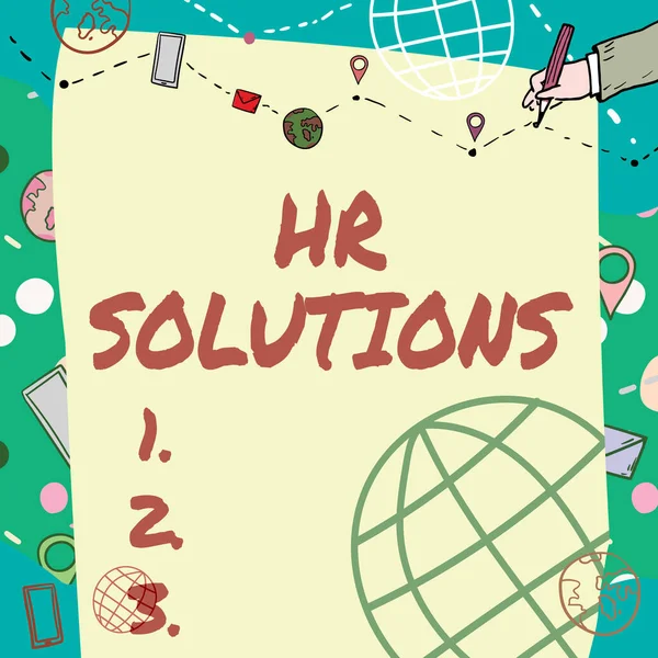 마음에 드는 표현 은 Hr Solutions 이 다. Business overview Outsourced Human resources consultancy and support Experts Plain Whiteboard With Hand Drawing Guide Line For Steps Over World Globe. — 스톡 사진